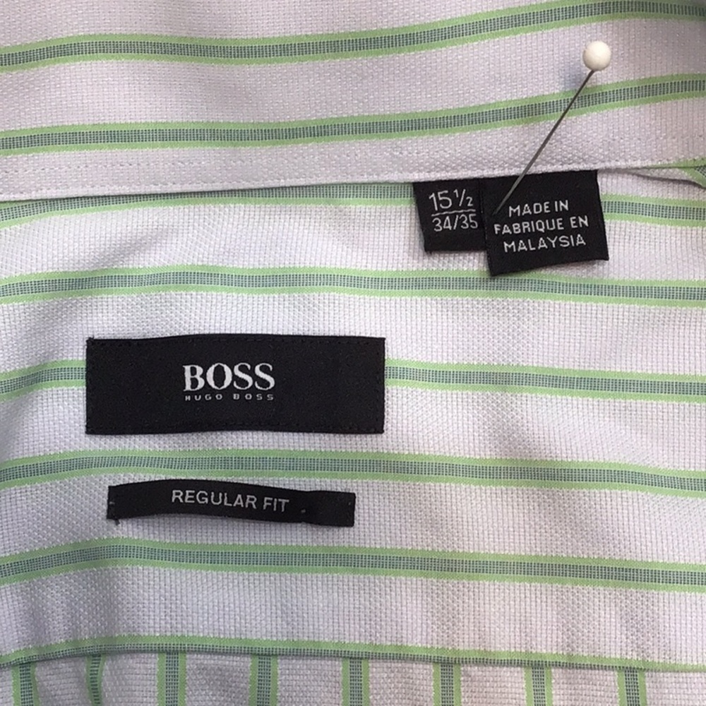 BOSS Hugo Boss Regular Fit Cotton Pinstripe Long Sleeve Dress Shirt Sz.15.5 - Picture 2 of 9